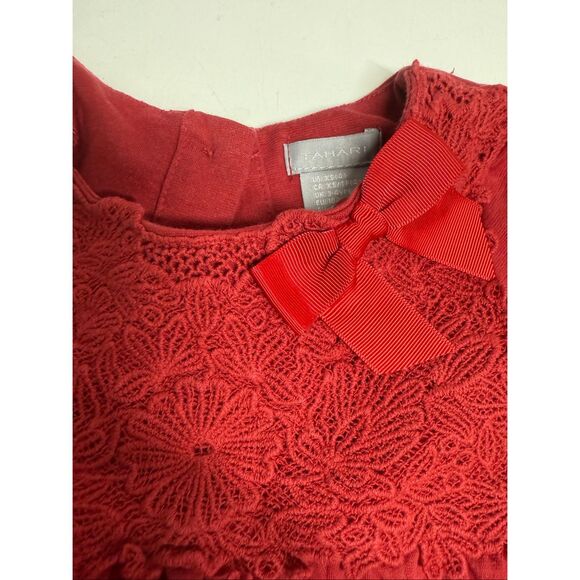 Tahari Baby RedDress Holiday Formal Classic Bow Cotton Blend Sz XS(4) Lace Trim - Picture 5 of 7